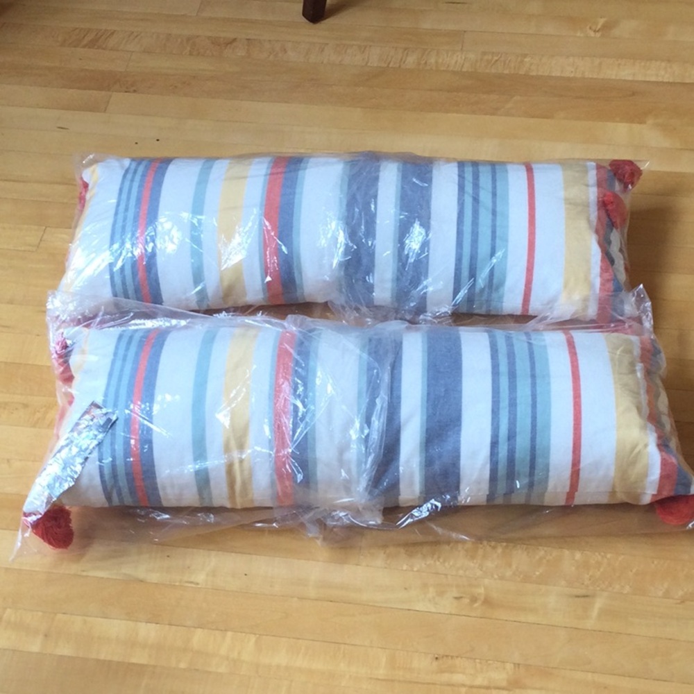 NWT (2) Tommy Bahama Striped Multicolor Oblong Throw Body Decorative Pillow